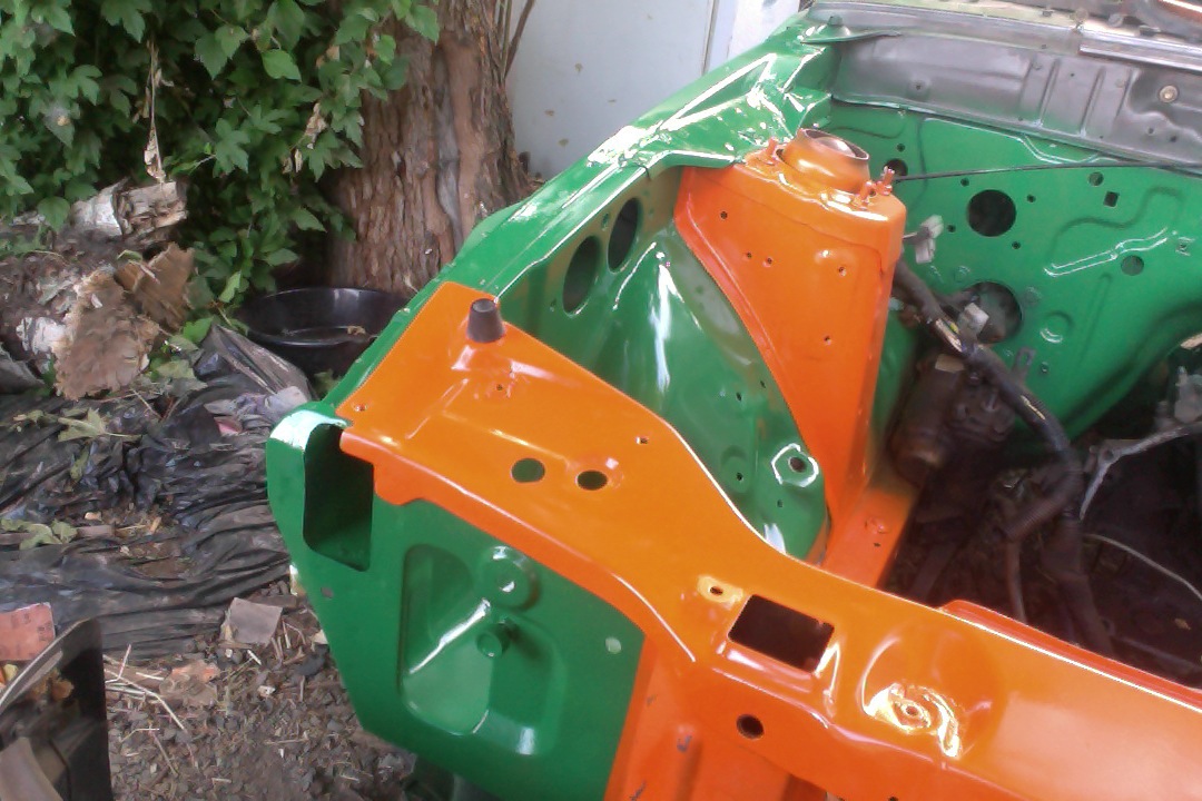 The Engine bay Nearly ready for new parts needing clear coat.